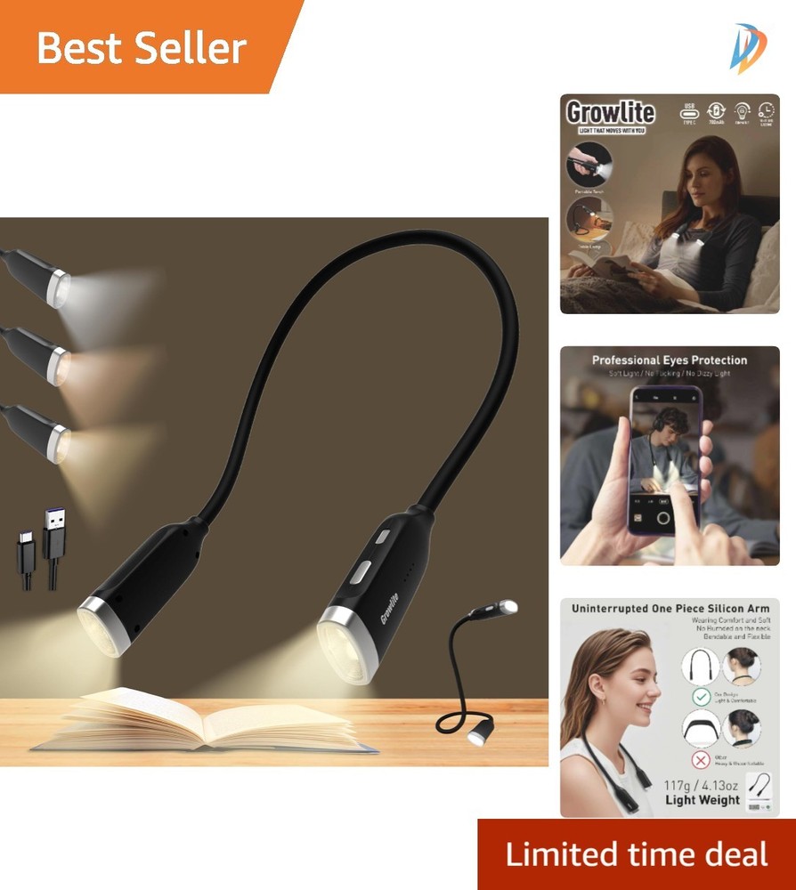 Hands-Free LED Book Light - Rechargeable & Adjustable Brightness for Everyone