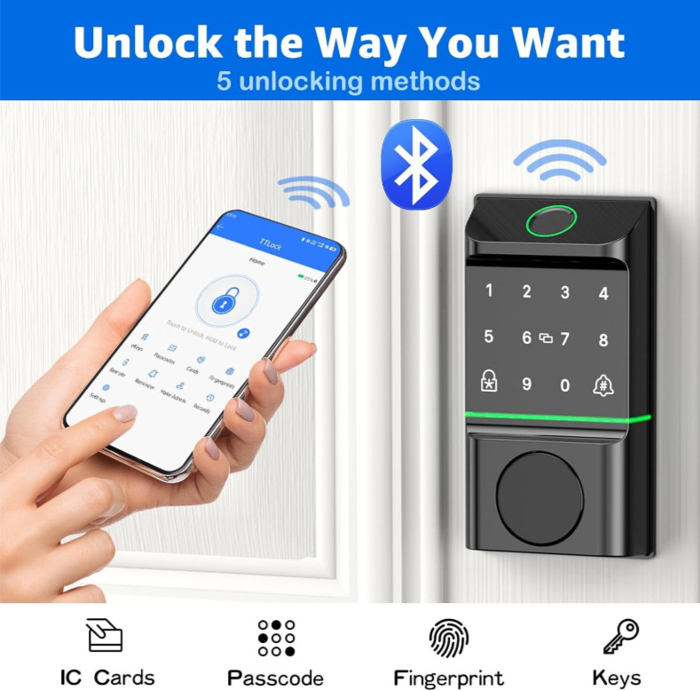Smart Lock Keyless Entry Front Door Fingerprint Lock w/ App Control Alexa Google