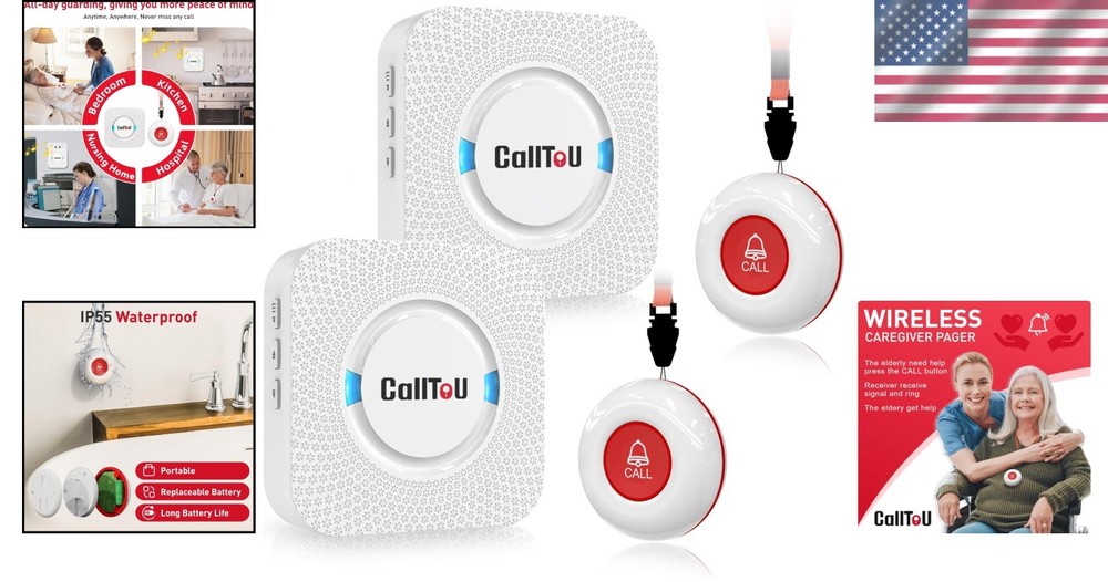 Caregiver Alert System - 500 ft Range, Battery Powered, Touch Control Design