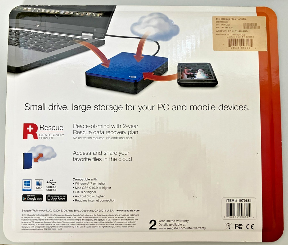 Seagate External 4TB HDD STDR4000603 Backup Plus Portable Bundle