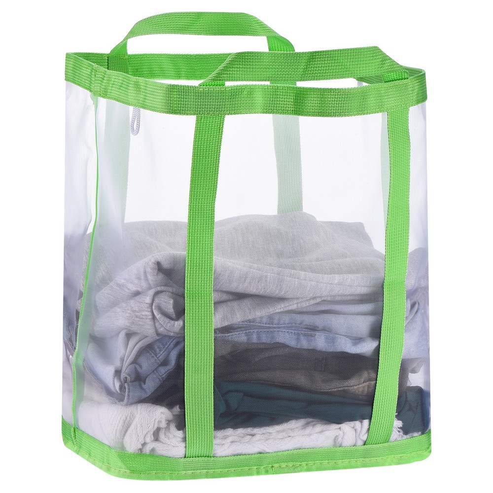 Collapsible Basket Mesh Hamper with Handles Foldable Bag Green Large