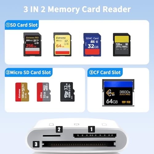 Lightning and USB C SD Card Reader for iPhone iPad Mac Android Phone Laptop, 3