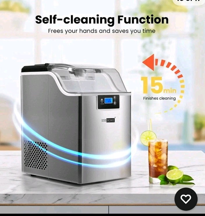 44lbs/Day Electric Chewable Nugget Ice Cube Maker Machine Self-Clean Function