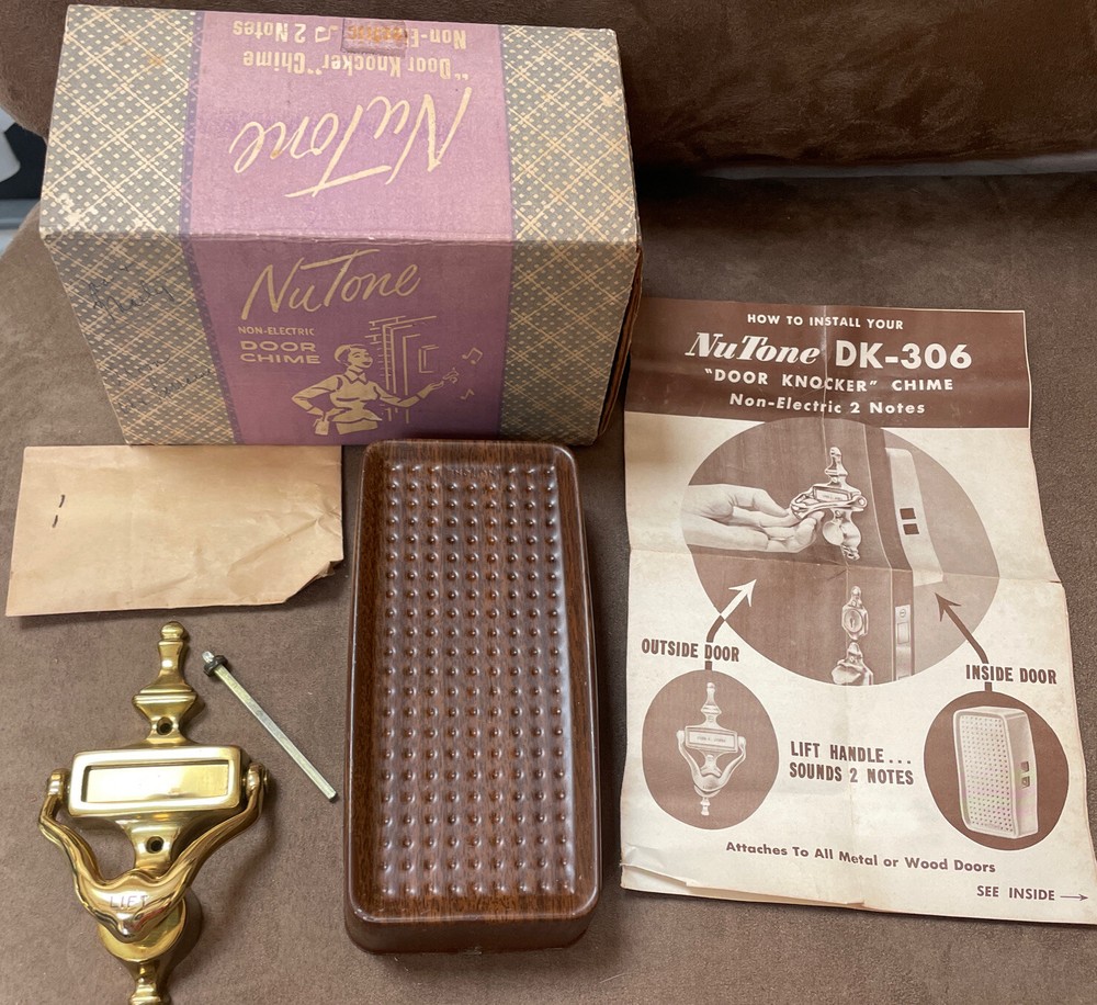 VINTAGE NUTONE  DOOR KNOCKER NON ELECTRONIC 2-NOTES SOLID BRASS BOX INCLUDED