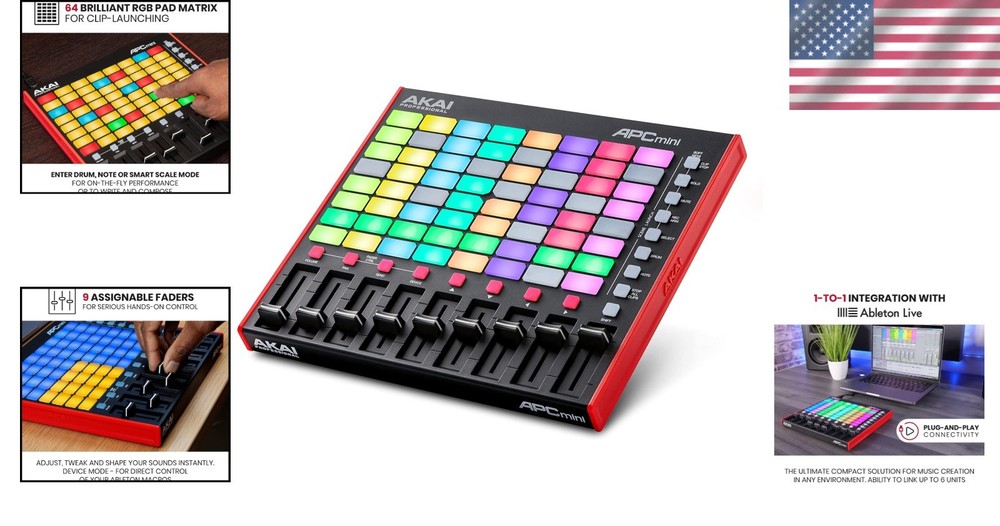 APC Mini MK2 USB MIDI Pad Controller - 64 RGB Pads, Ableton Live Lite, Compact