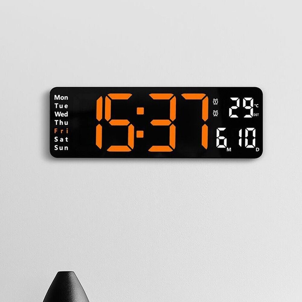 13" Large LED Digital Wall Clock Temperature Date Display Alarm Clock Countdown