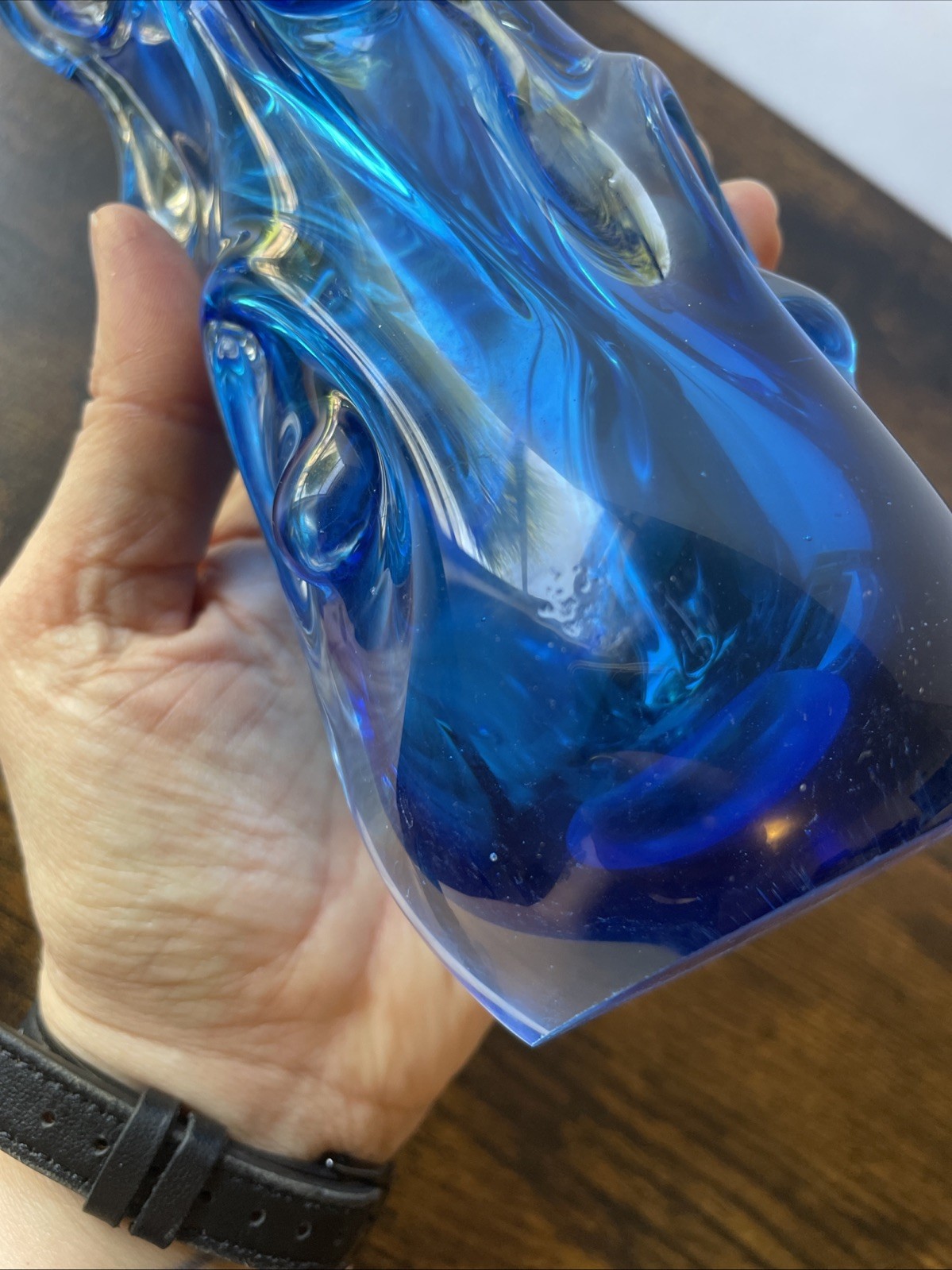 Vintage Art Glass Vase Jan Beranek for Skrdlovice Organic Shape Czech Bohemian