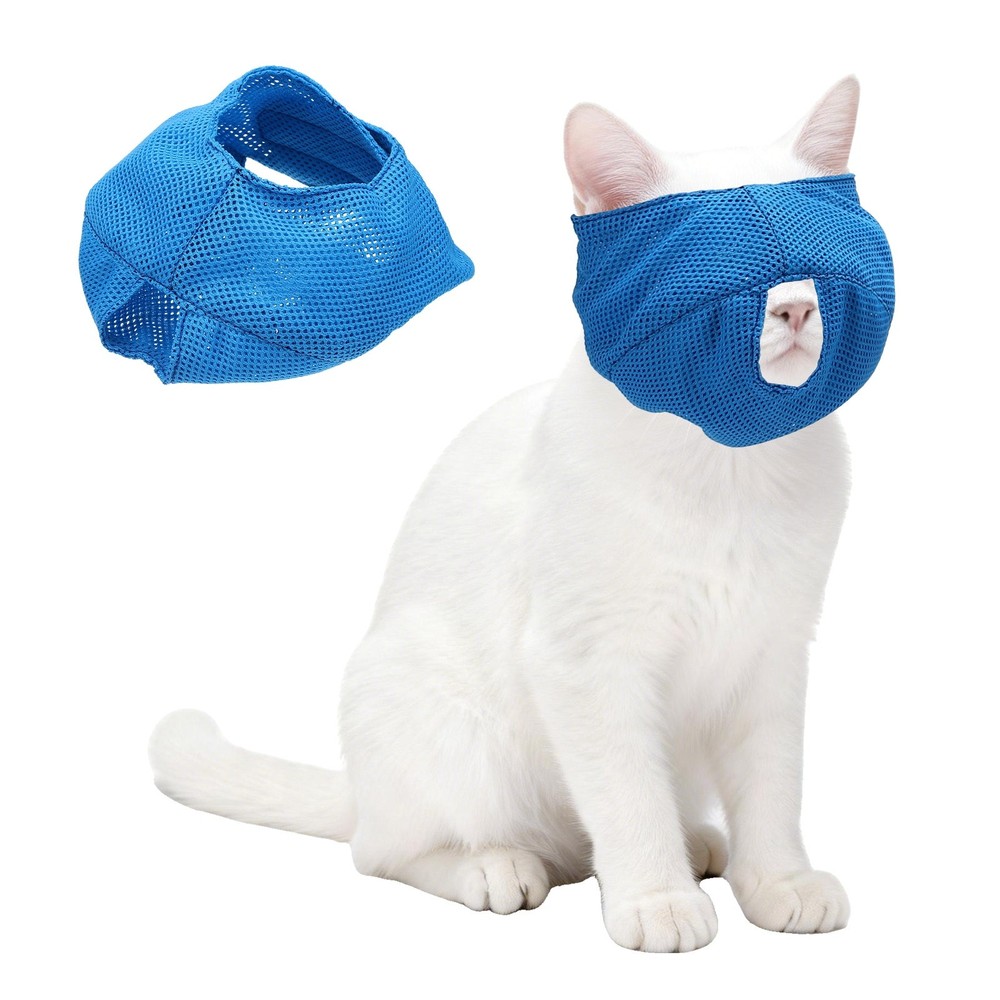 Cat Muzzle, Breathable Mesh Muzzle Circumference 7-9 Inches, (Blue, 1Pcs)