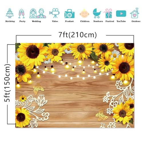 Yongqian 7x5ft Rustic Sunflower Photography Backdrop Farmhouse Floral Wooden