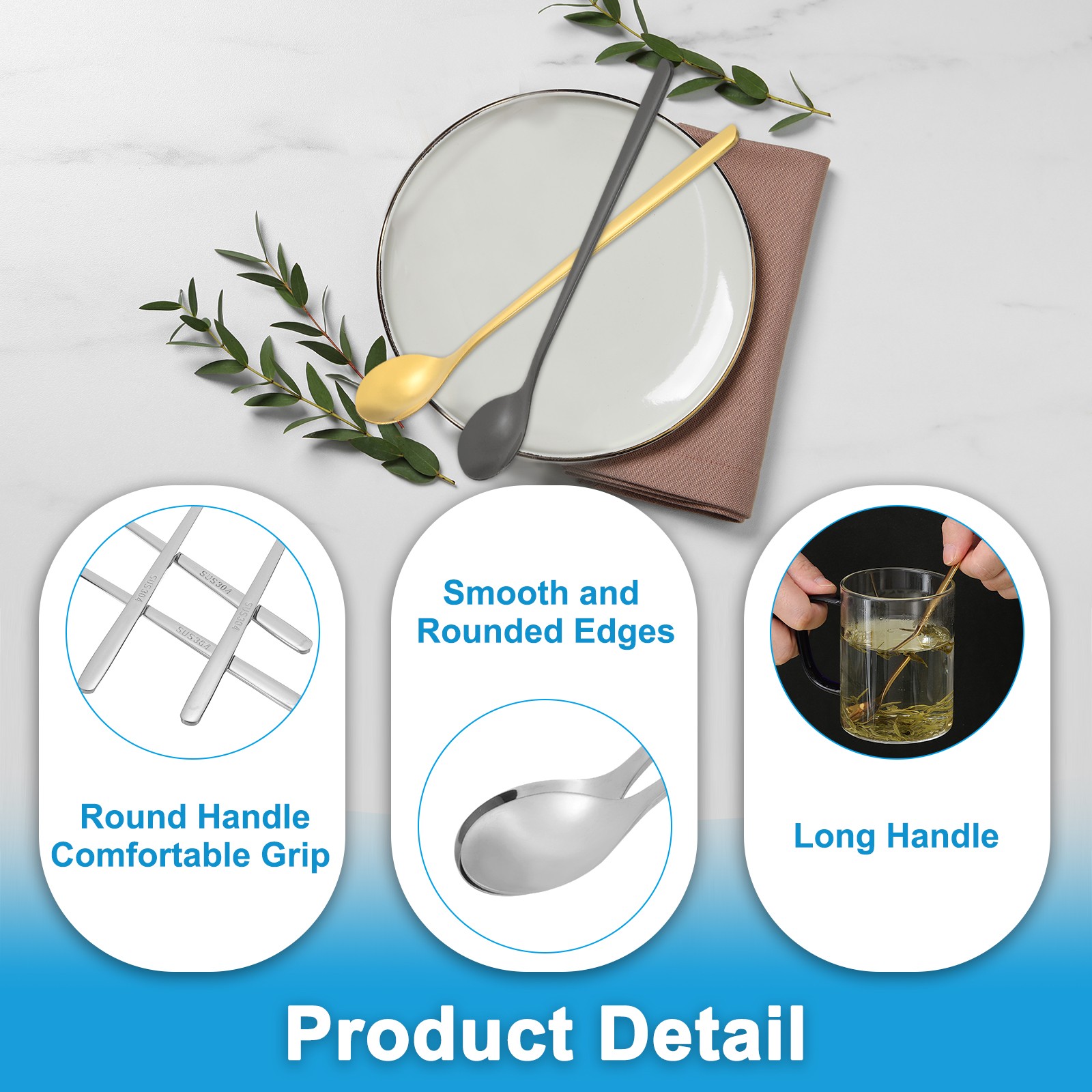 Long Handle Iced Tea Spoon, 6 Pcs 6" Stainless Steel Long Spoons, Silver Tone