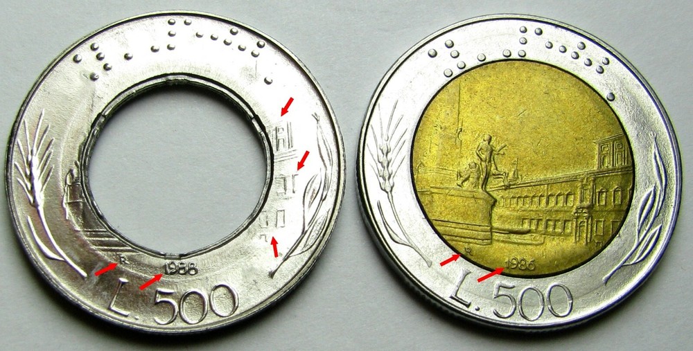 Italy Bimetallic ERROR - 1988- RARE - STRUCK without CORE -- BU GEM