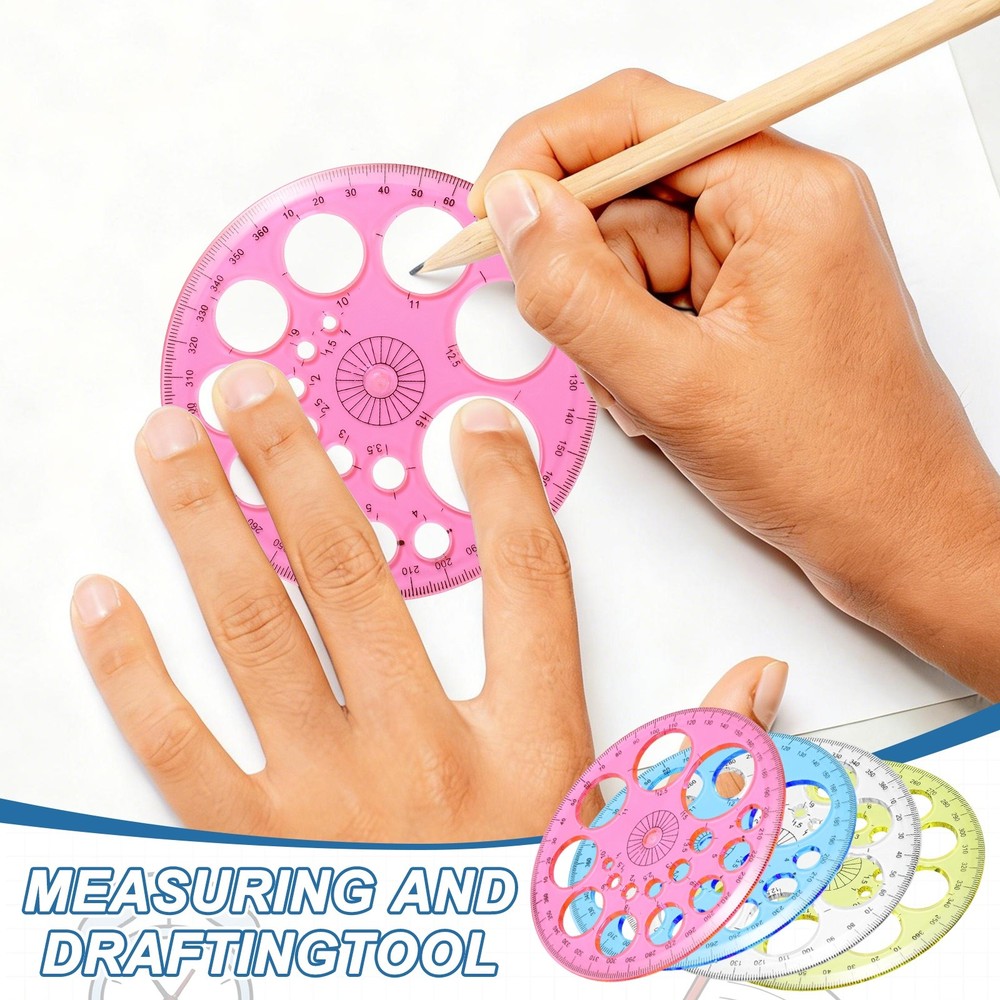 360-Degree Plastic Protractor, 2Pcs Circle Template Supplies, Transparent