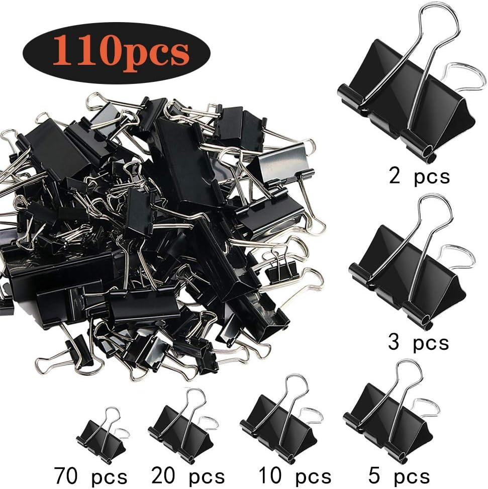 110 PCS Binder Clips Assorted Sizes, X Large, Large, Medium, Small, Mini and Mic