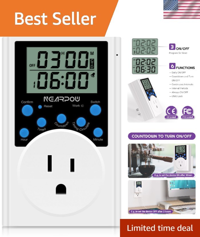 Smart 5-Inch LCD Timer Outlet, Fireproof Programmable Plug for Appliances, 15A
