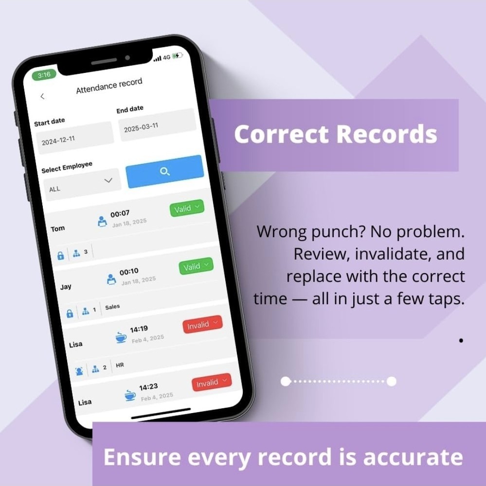 Time Clock – App-Based Face, Card & Fingerprint Attendance Machine, No Monthly $