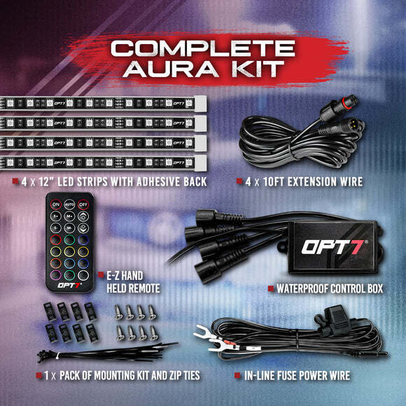 OPT7 Aura LED Lighting Kit for Grille 4pc 12" Multi-Color Strips
