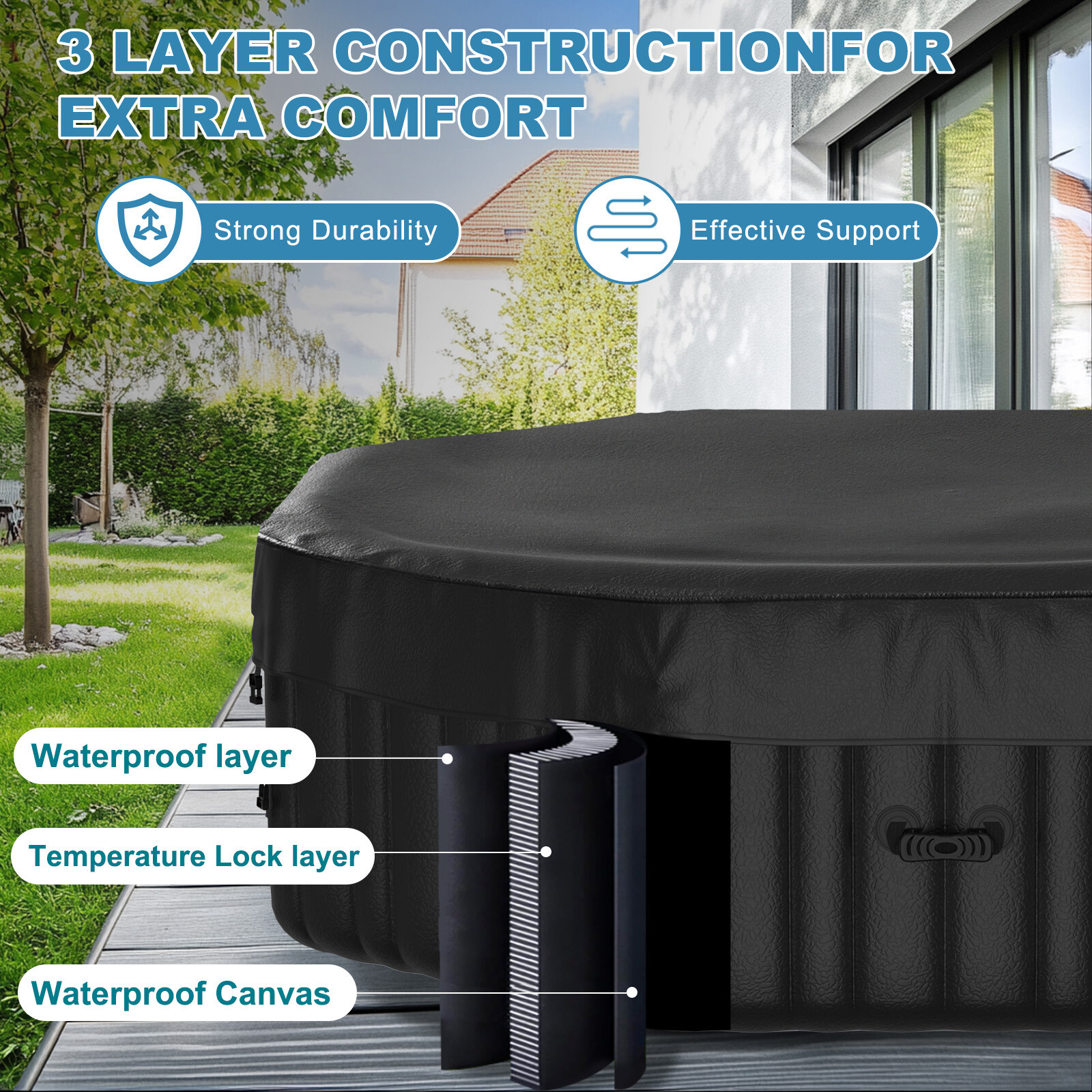 SLSY Octagon 6 Person Inflatable Hot Tub Spa with 130AirJets and Insulated Cover