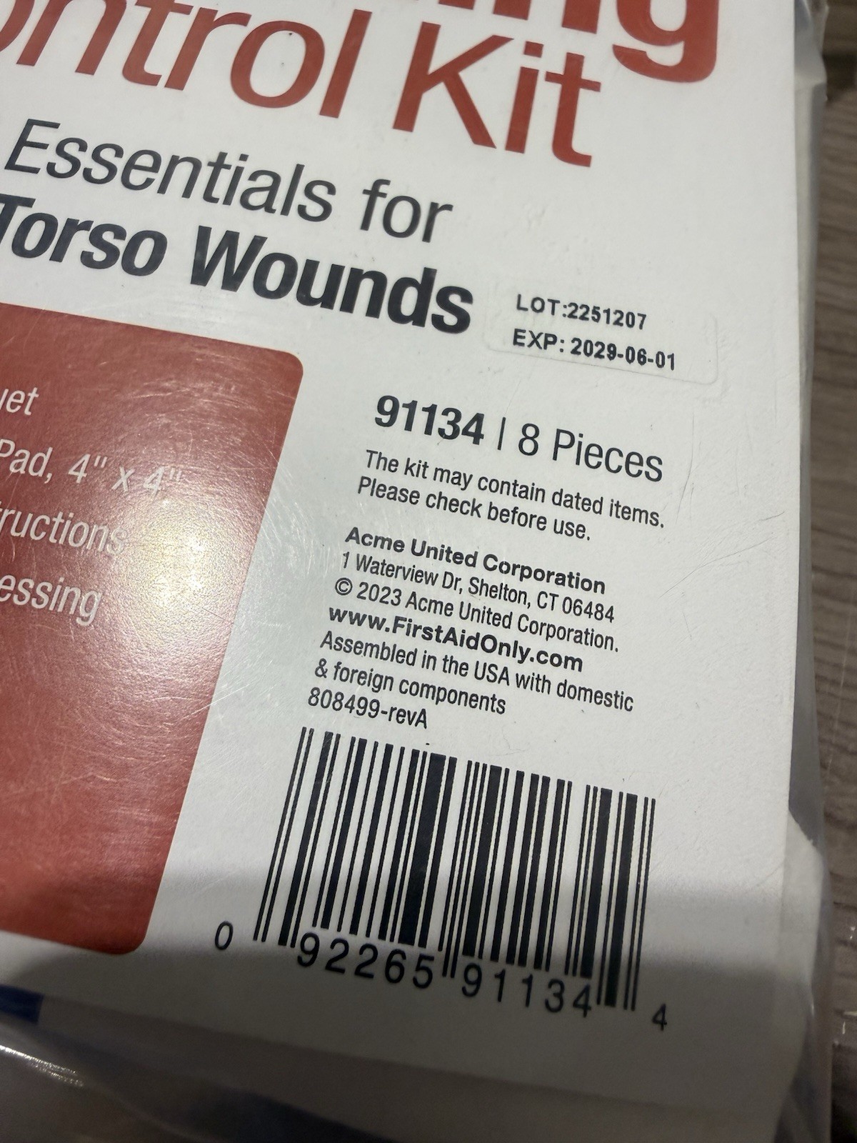Right Response Bleeding Control LIMB AND TORSO Kit 8 Pieces New