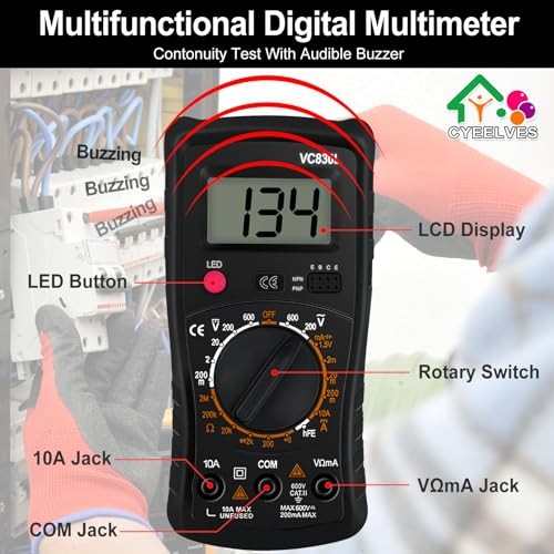 Digital Multimeter Pocket, Multifunction Battery Tester with Backlight Black