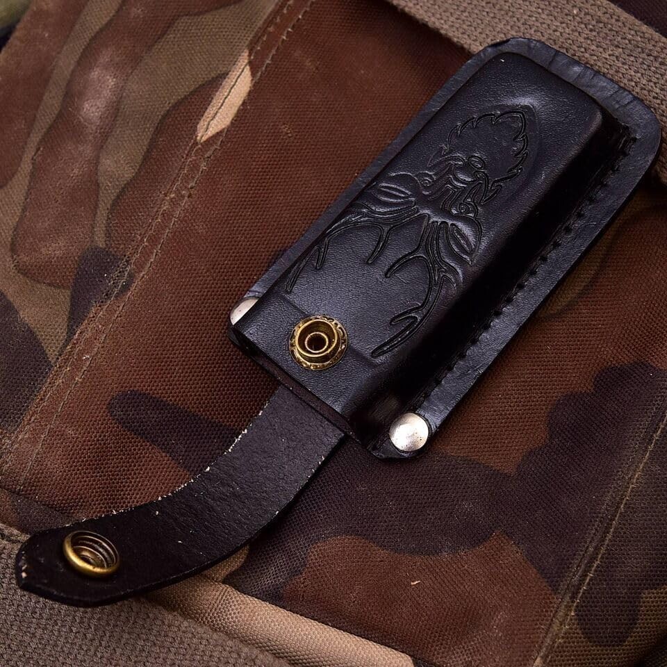 Folding Pocket Knife Sheath | Dear Engraved 5" Genuine Leather Belt Loop Case