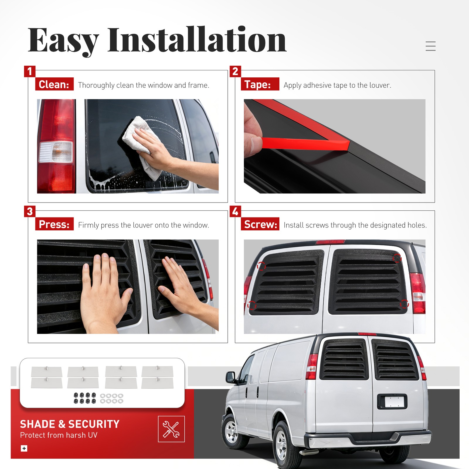 Rear Window Louver Sun Shade For 97-17 Chevy Express GMC Savana 1500 2500 Pair