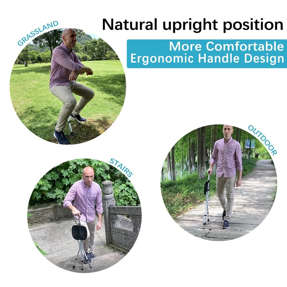 Portable Adjustable Folding Walking Cane with Seat Allows Durability While Wa...