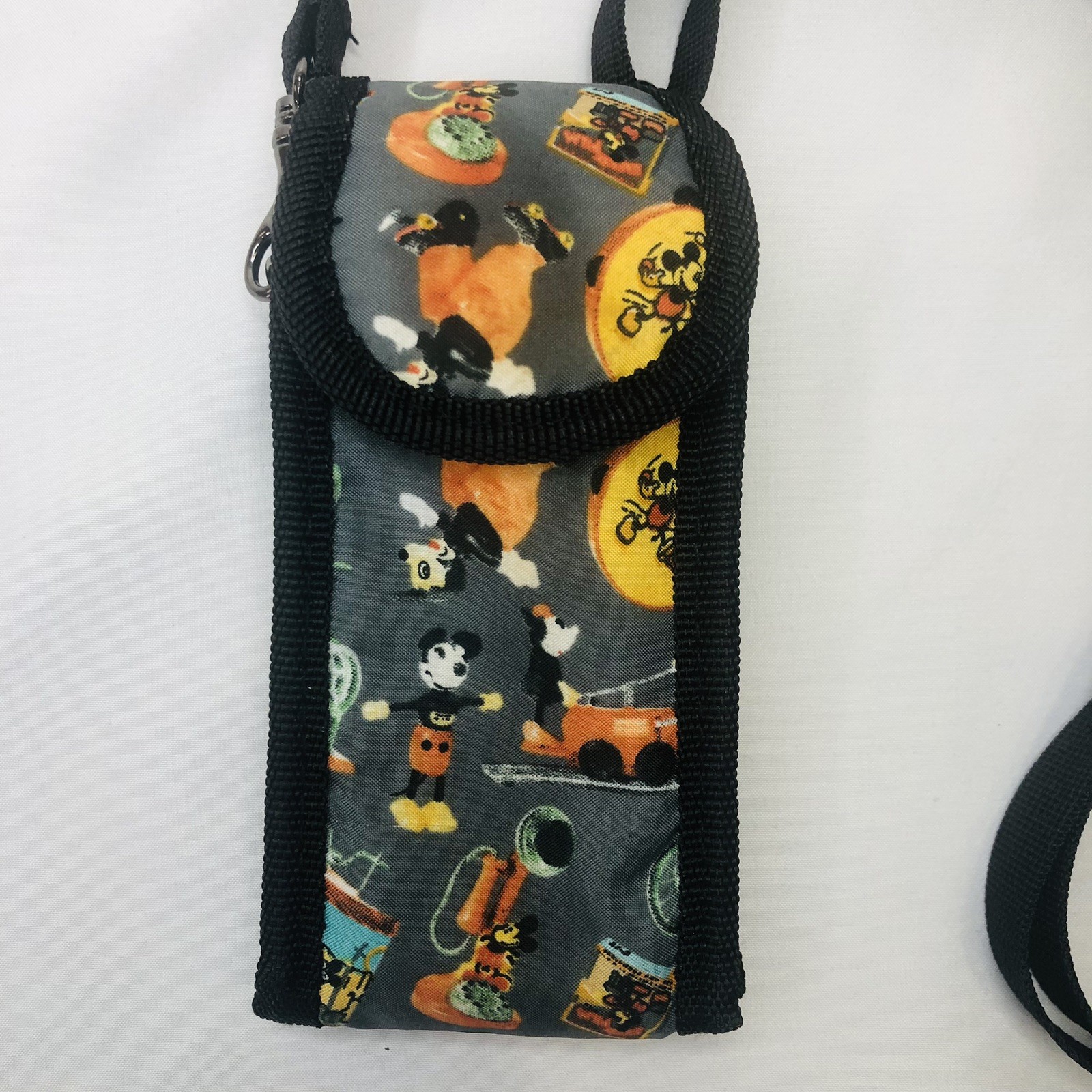 VTG Disney Mickey Mouse Mini Coin Purse Money Holder Bag Case Canvas Strap Clip