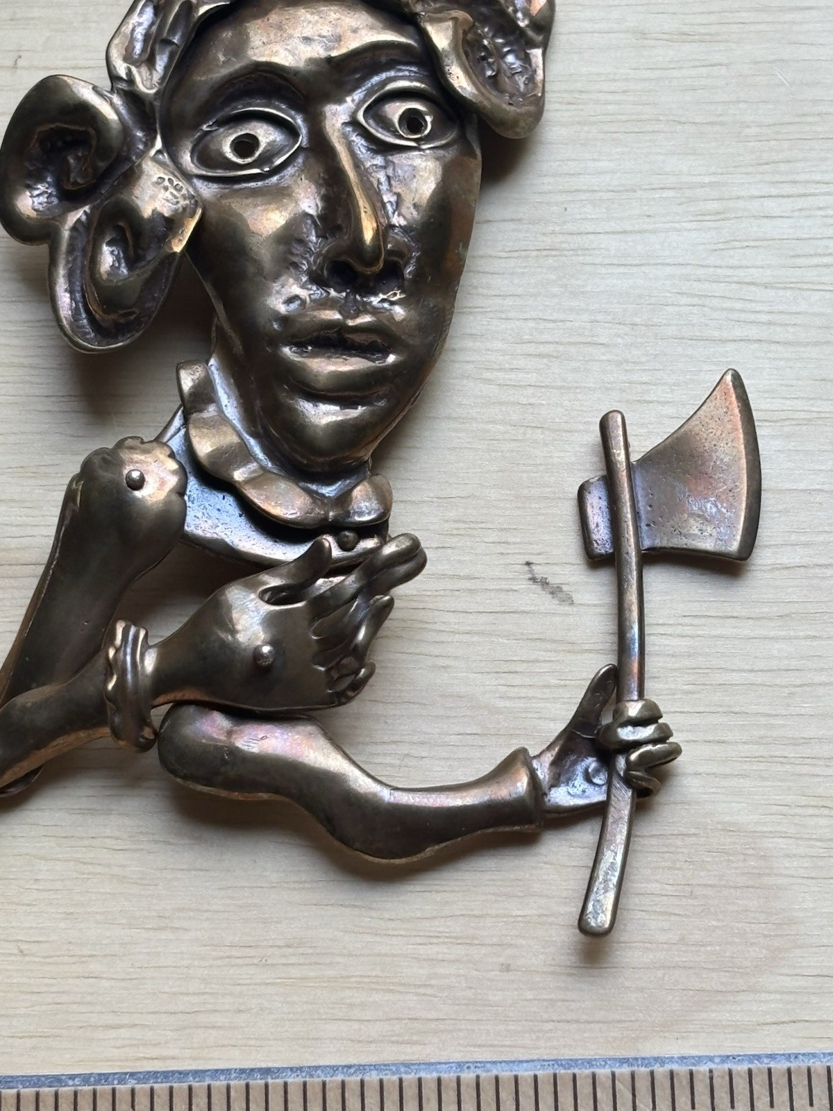 Boscarino Bronze Pendant Articulated Man Axe Artisan Necklace Tribal Signed VTG