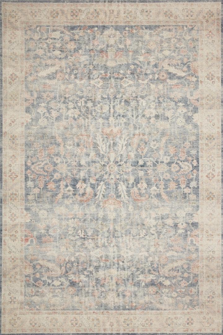 Hathaway Collection HTH-02 Denim/Multi 2'-6" x 7'-6", .25" Thick Runner Rug, ...