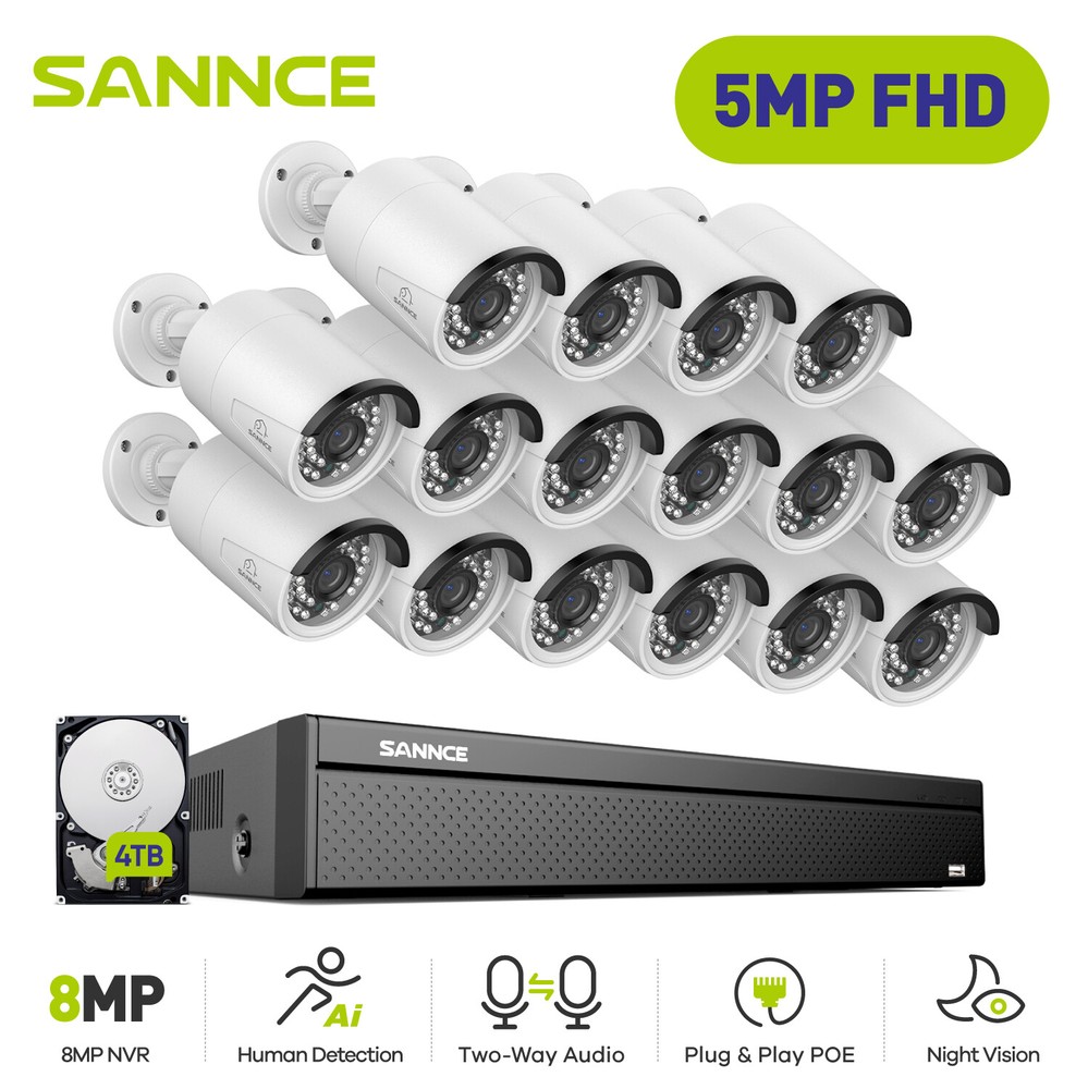 SANNCE 4K 16CH NVR 5MP Two Way Audio POE Security Camera System Human Detection