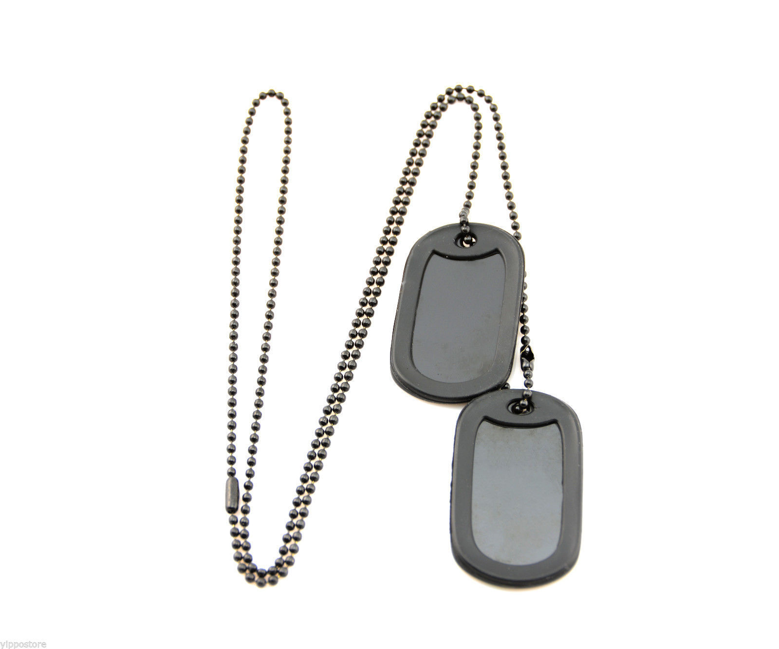 100 Black Military Spec ID Dog Tags + 27" & 4.5" Ball Chains + Black Silencers