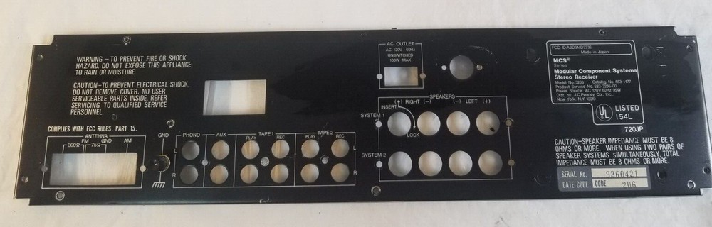MCS 3236 Modular Component Stereo Receiver BACK PANEL