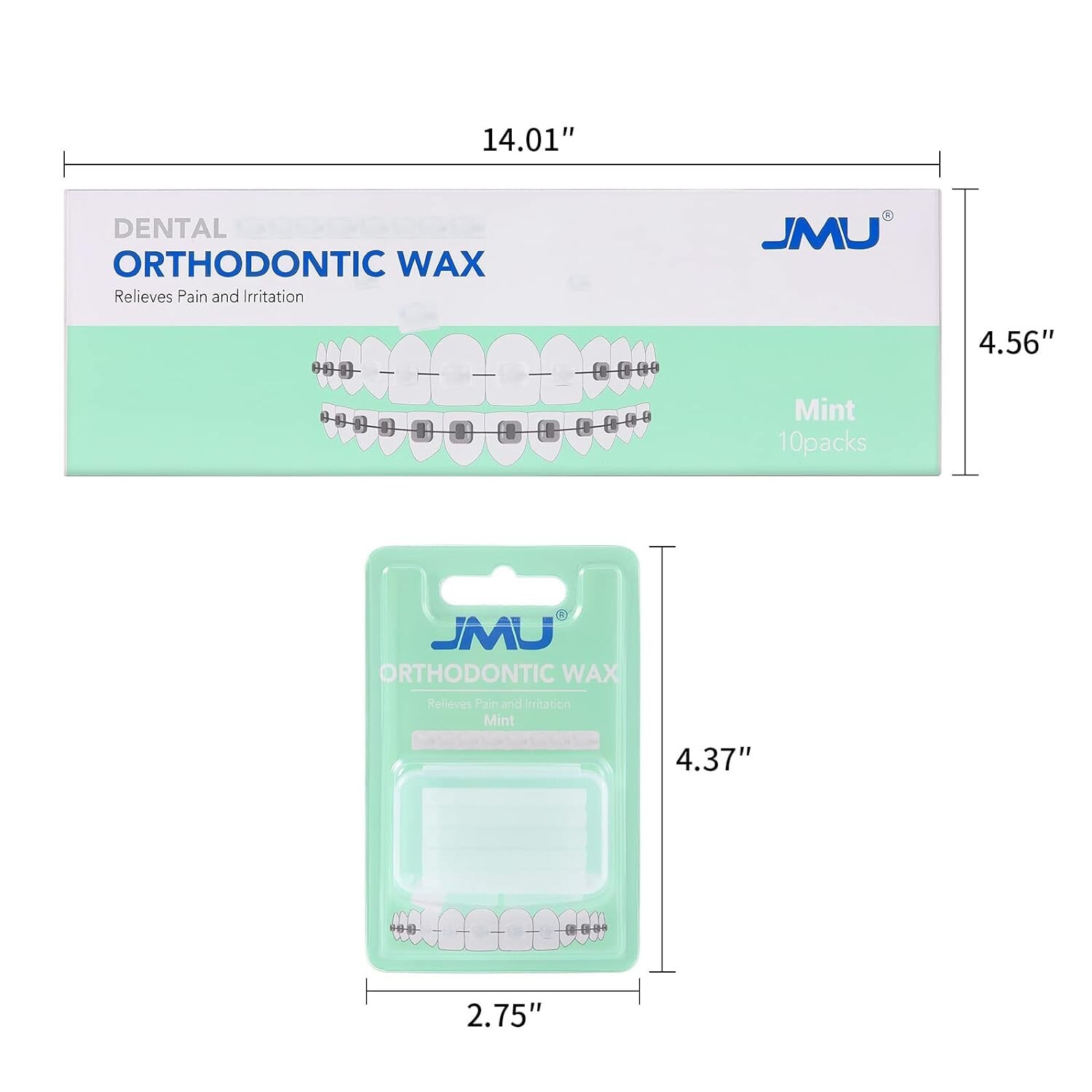 500 Blocks (10 Pack) JMU Dental Orthodontic Wax Precut Braces Wax Mint Flavored