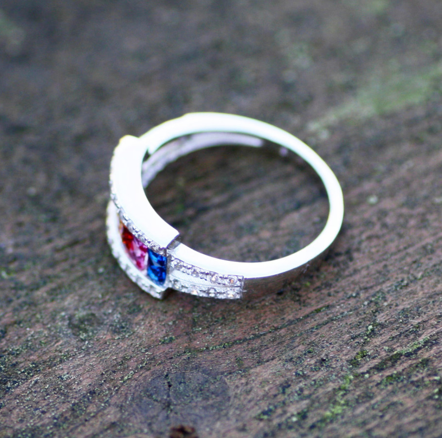 Rainbow Lab Made Sapphire Ring, Sterling Silver Anniversary Gift