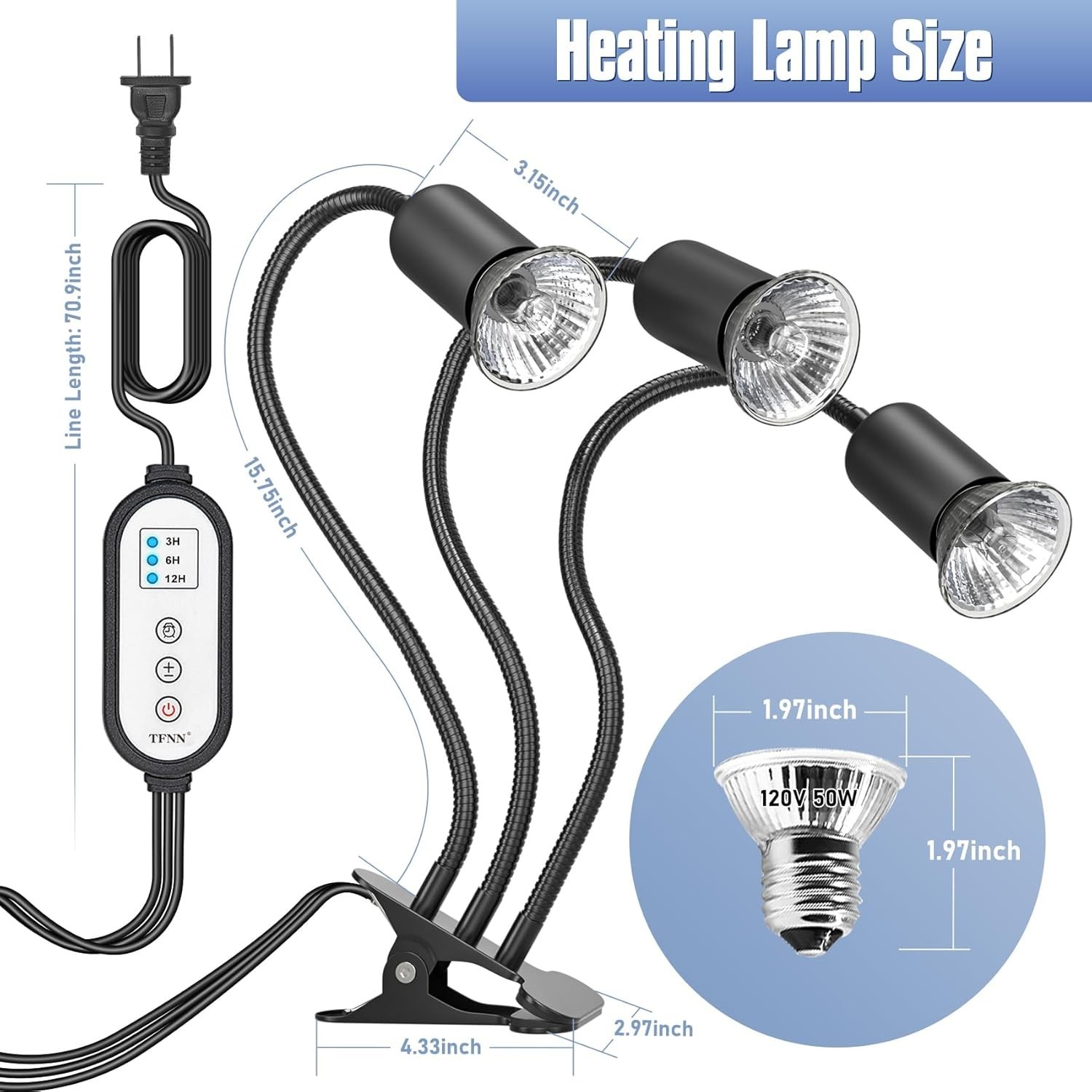 Reptile Heat Lamp Turtle Lizard 4 Bulb Adjustable Basking Heating Lamp with Clip