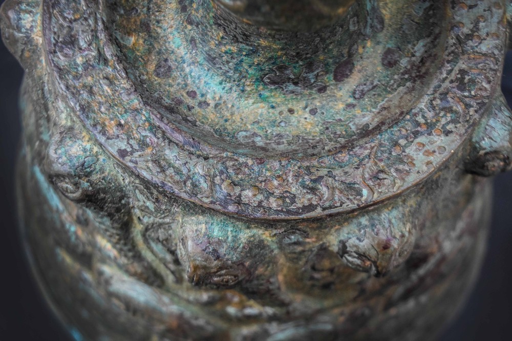 Islamic Mamluk Candlestick Base, Embossed and Engraved Bronze, Middle Eastern