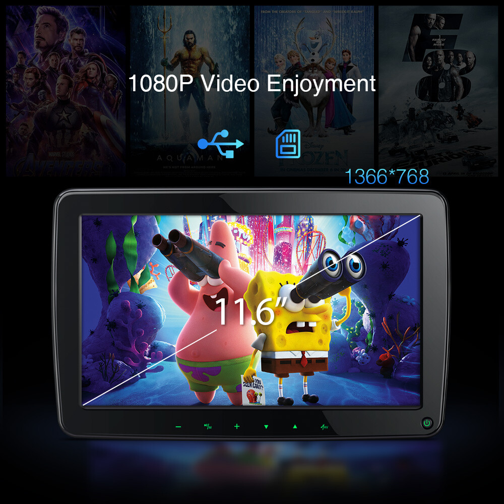 1PC 11.6" IPS Screen Car Headrest Monitor Multimedia Player HDMI USB 1366*768