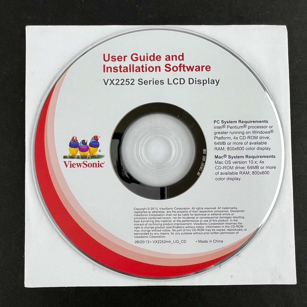 Viewsonic User Guide and Installation Software VX2252 LCD Display Software CD