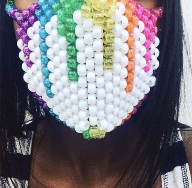 White Glitter Rainbow Kandi Mask, Edm, Festivals, Pride