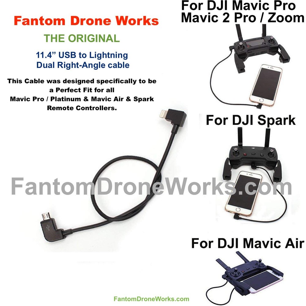 Dji Mavic Pro / 2 Pro / Zoom...Remote Control Cable..Short...Micro USB to Iphone
