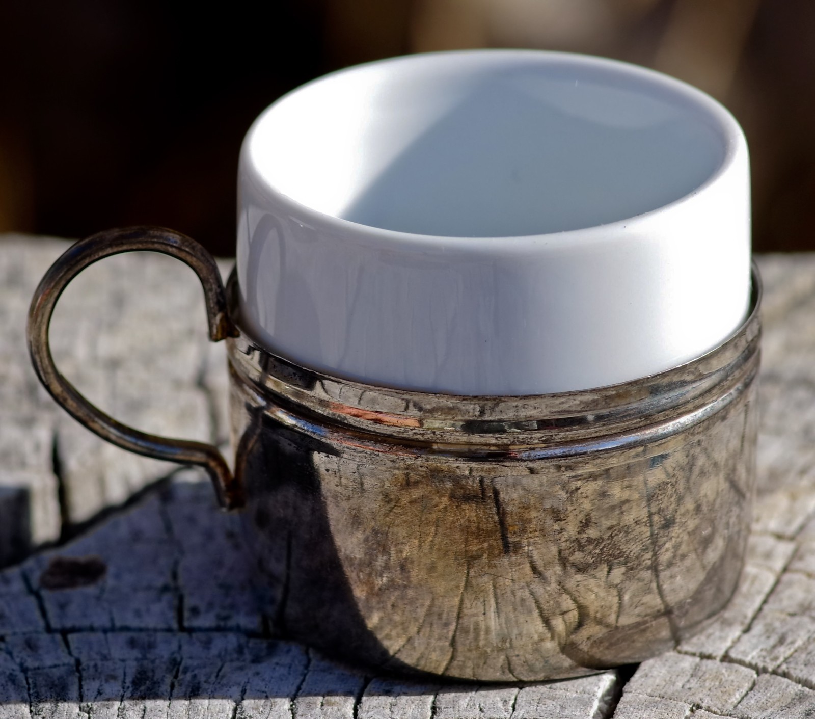 Antique Silverplate Porcelain Demitasse Cup Espresso Set of 2 RARE FIND!