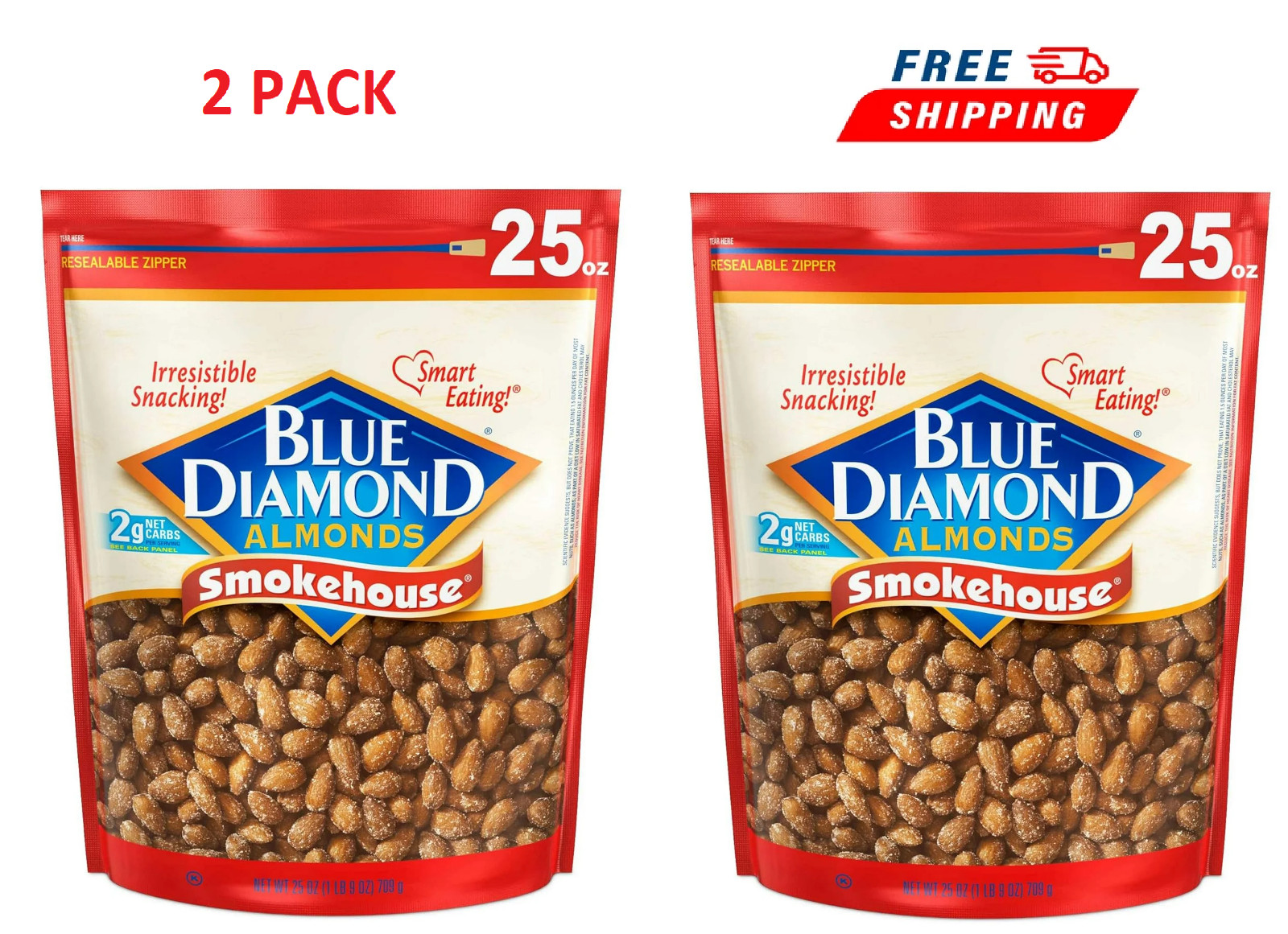 Blue Diamond Almonds Gluten Free Smokehouse Flavored Snack Nuts, 25 Oz (2 Pack)
