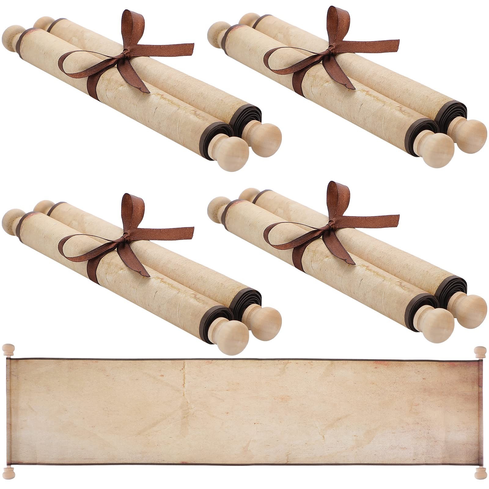 4 Pack Blank Paper Scrolls Scroll Paper Wrapped on Wood Rod for Writing, Draw...