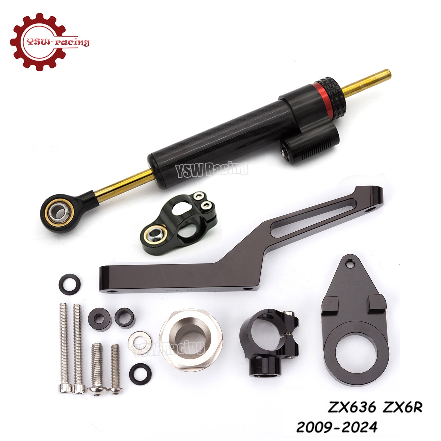 For Kawasaki ZX636 ZX6R 2009-2025 2024 Steering Damper & Bracket Mounting Kit US