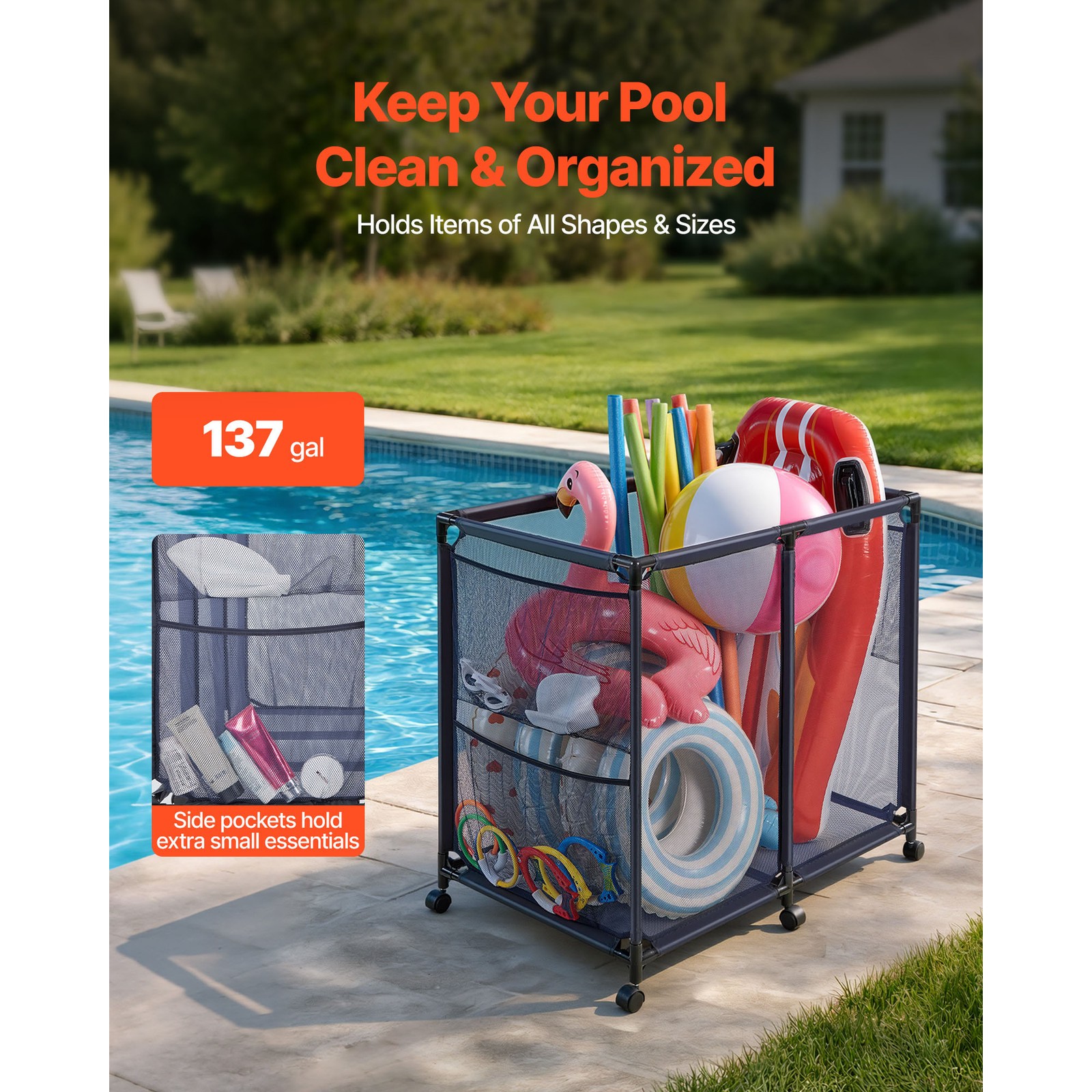 Uimoso Rolling Pool Toy Storage Bin Organizer with Frame 36.8 x 24 x 35.6 in