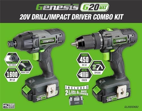 G20MAX 20V Drill/Impact Driver Combo Kit, LED 20 Volt Drill/Driver Combo Kit
