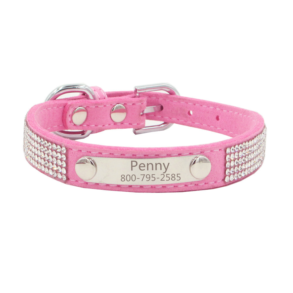 Rhinestones Personalized dog collar Bling engraved custom ID tag Name / Number