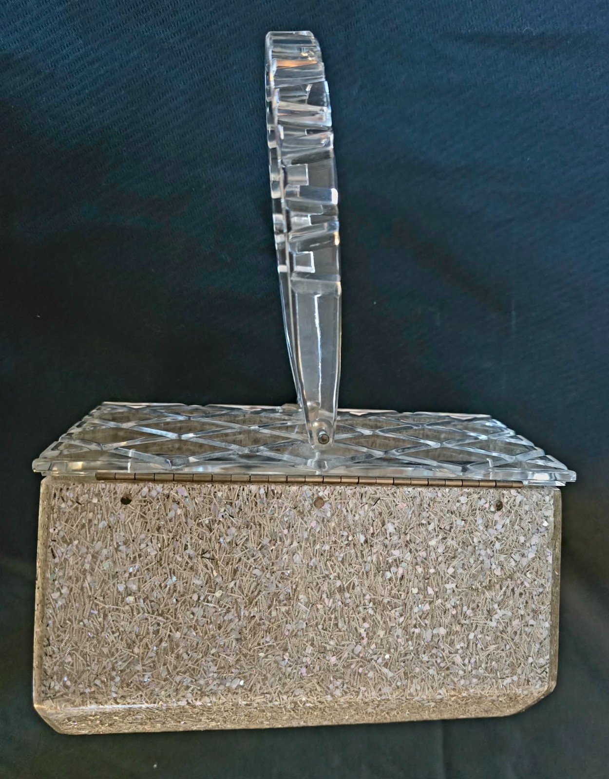 Vintage Charles S. Kahn Lucite Glitter Box Purse 1950s Crystal Cut Top & Handle