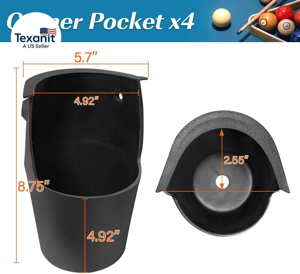 Pool Table Pockets Replacement Pockets for Billiard Table Set of 6