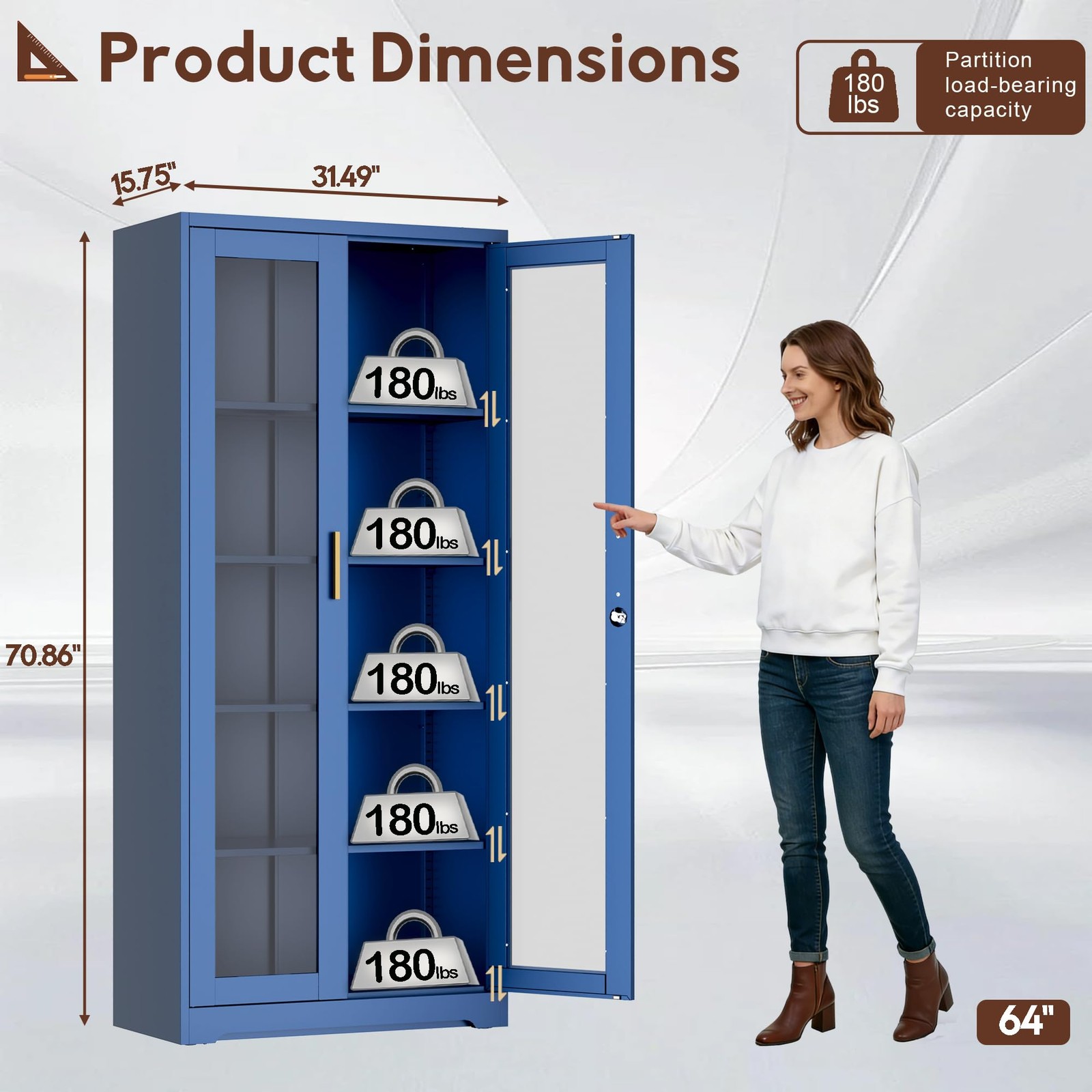 Liquor Bookcase with Doors 4 Adjustable Shelves Lockable Display Cabinet Blue